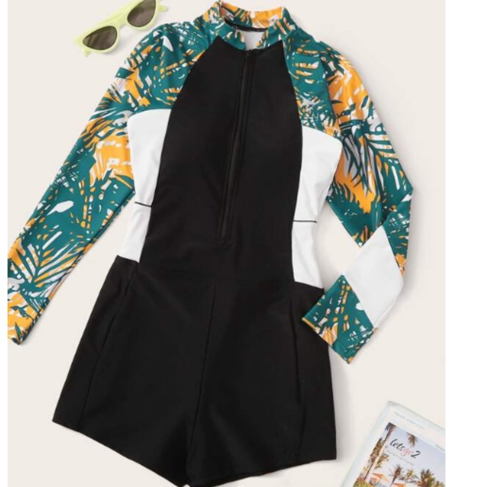 Tropical Zipper Front Boyle One Piece Swimsuit